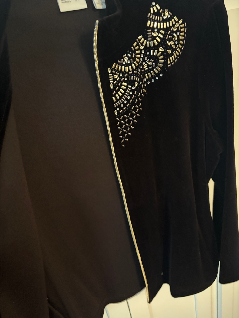 Chico's Black Velour Zip Jacket with Bead Embellishment - Picture 9 of 9